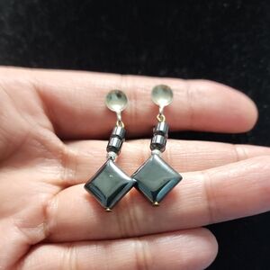 #36 Black Square Aquamarine Drop Earrings